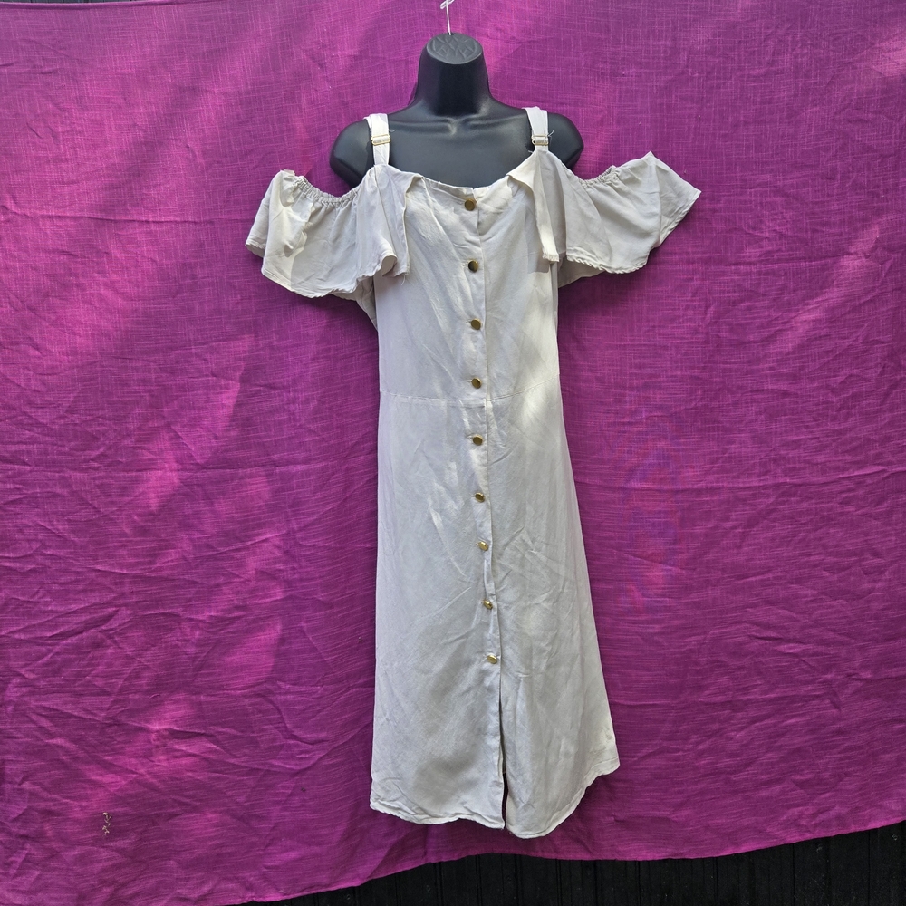 LINEN Ashley Stewart White Cold Shoulder Midi Dress - Picture 4 of 10
